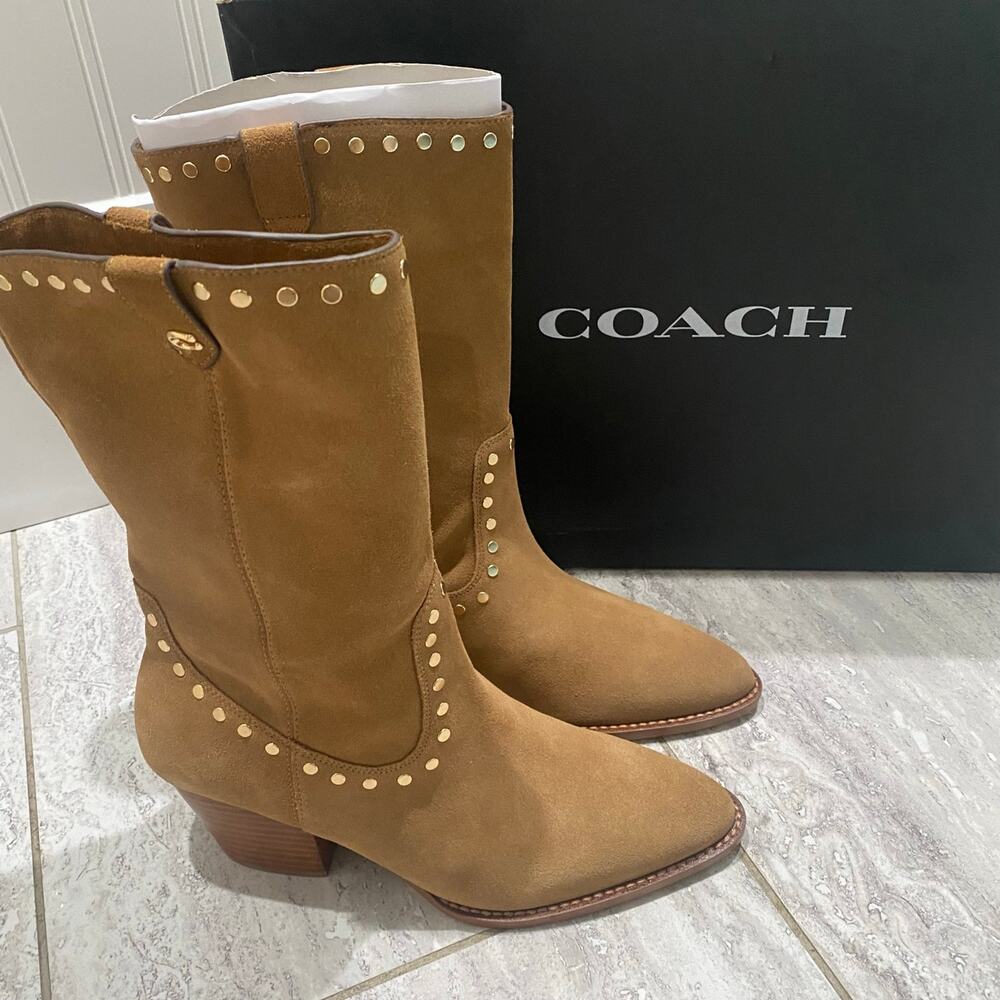 NWT Coach Phoebe Suede Studded Pointed Toe Ankle Boots Women's Size 8.5 B